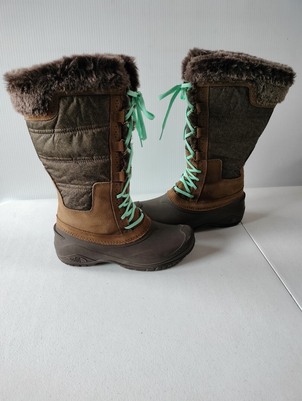The North Face Shellista II Faux Fur Brown Teal Waterproof Winter Boots 9 Warm